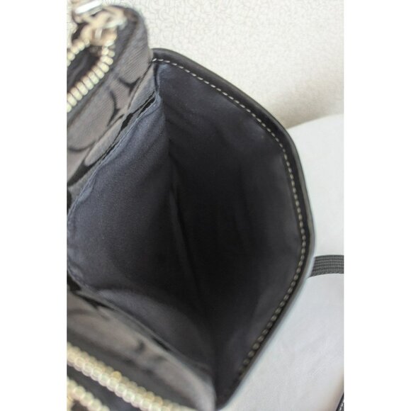 Vintage Coach Signature Stripe Crossbody Swingpack Canvas Leather Black Silver - Picture 10 of 12